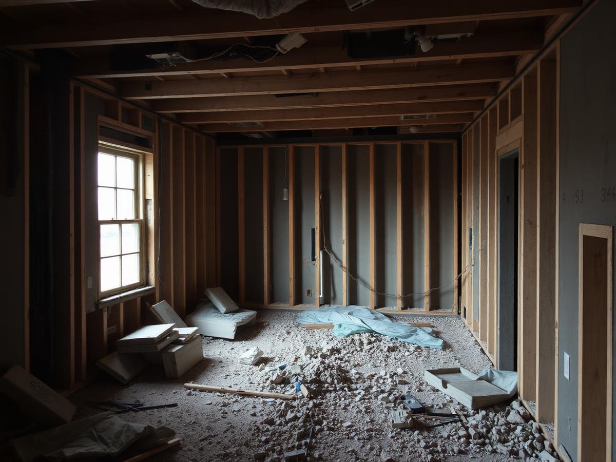 Interior demolition of a residential room taken down to the studs in Indianapolis